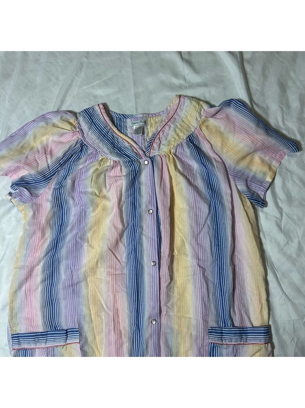 Elegant Emily Women's Snap Front Striped Duster Gown Sz 1X - Picture 2 of 7